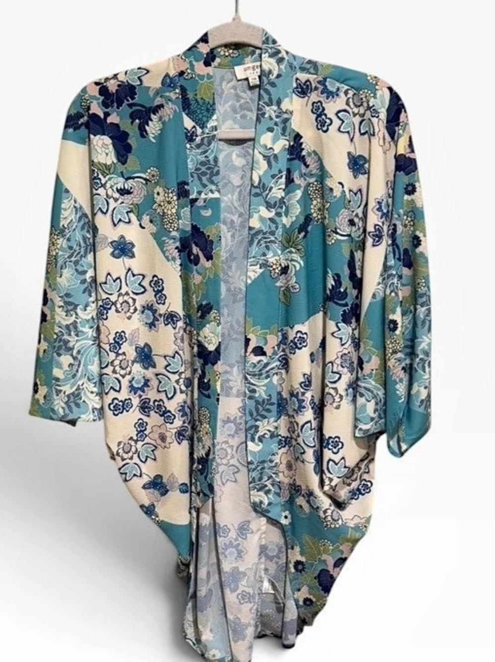 NWOT Umgee Teal Floral Patchwork Kimono Cardigan S/M
